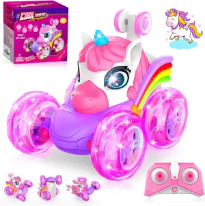 ZIZZ RC Cars for Girl Age 4-8 - Pink Remote Control Car for Girls, RC Stunt Car 360° Rotating Crawler with Headlights Cars Toys for 4 5 6 7 8  Year Old Girl-Birthday