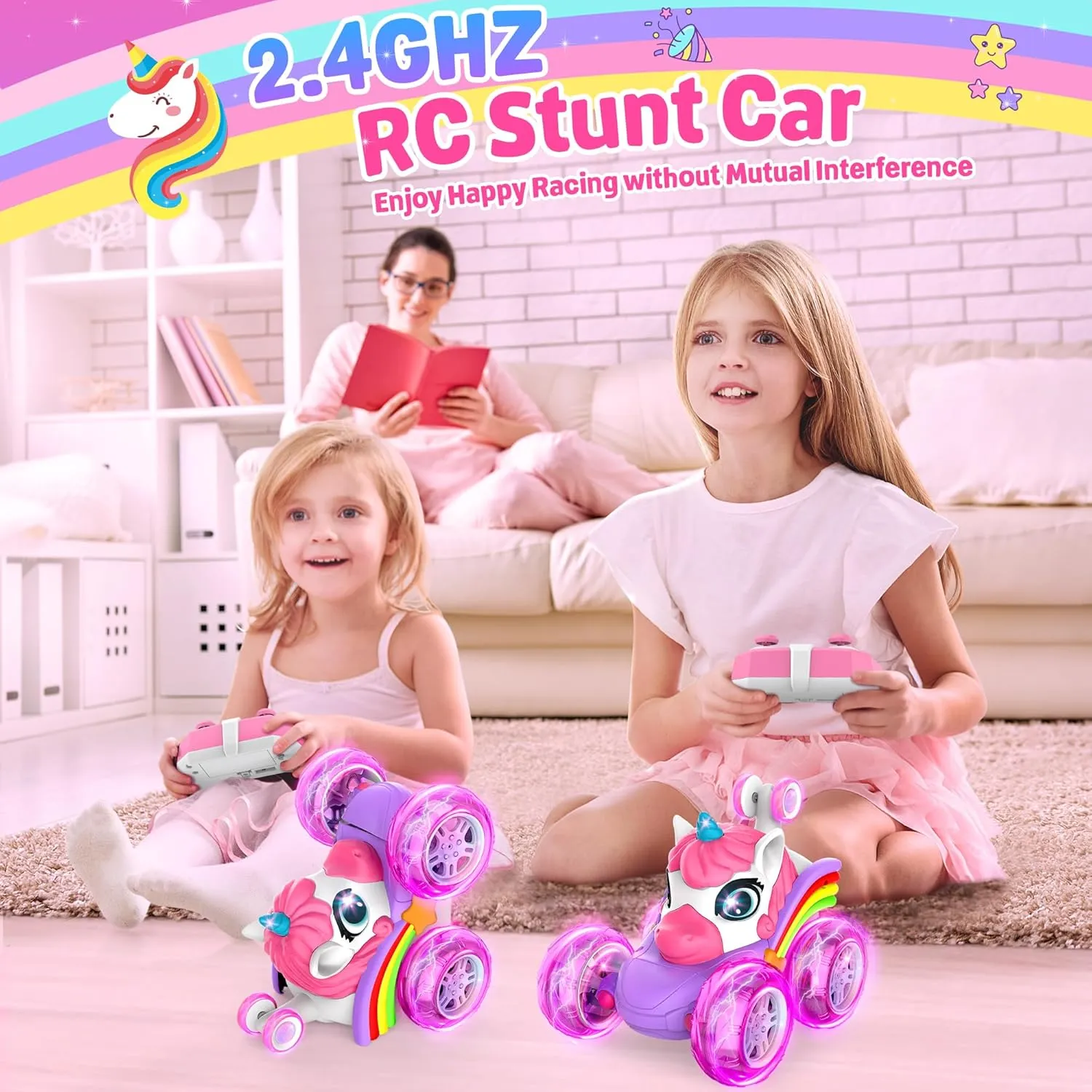 ZIZZ RC Cars for Girl Age 4-8 - Pink Remote Control Car for Girls, RC Stunt Car 360° Rotating Crawler with Headlights Cars Toys for 4 5 6 7 8  Year Old Girl-Birthday
