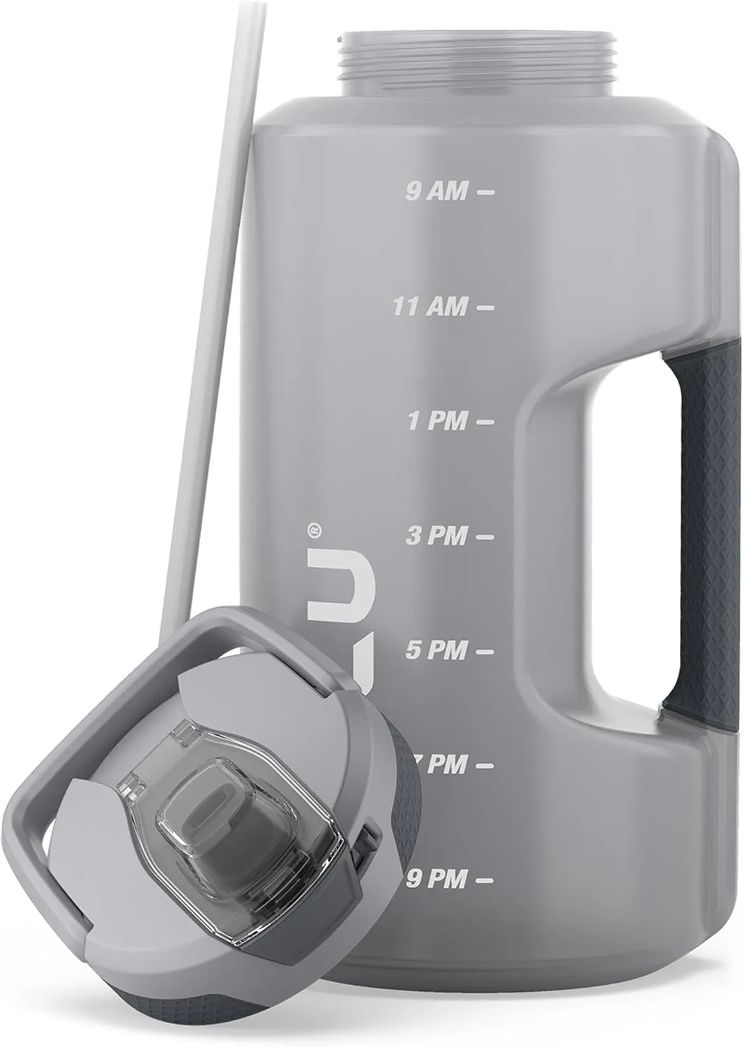 Zulu Goals Gallon 128oz Large Water Bottle Jug with Time Marker & Handle for All Day Hydration | Silicone Soft Straw with Locking Leak-Proof Lid | For Gym, Camping, Workout, and Outdoors | Grey