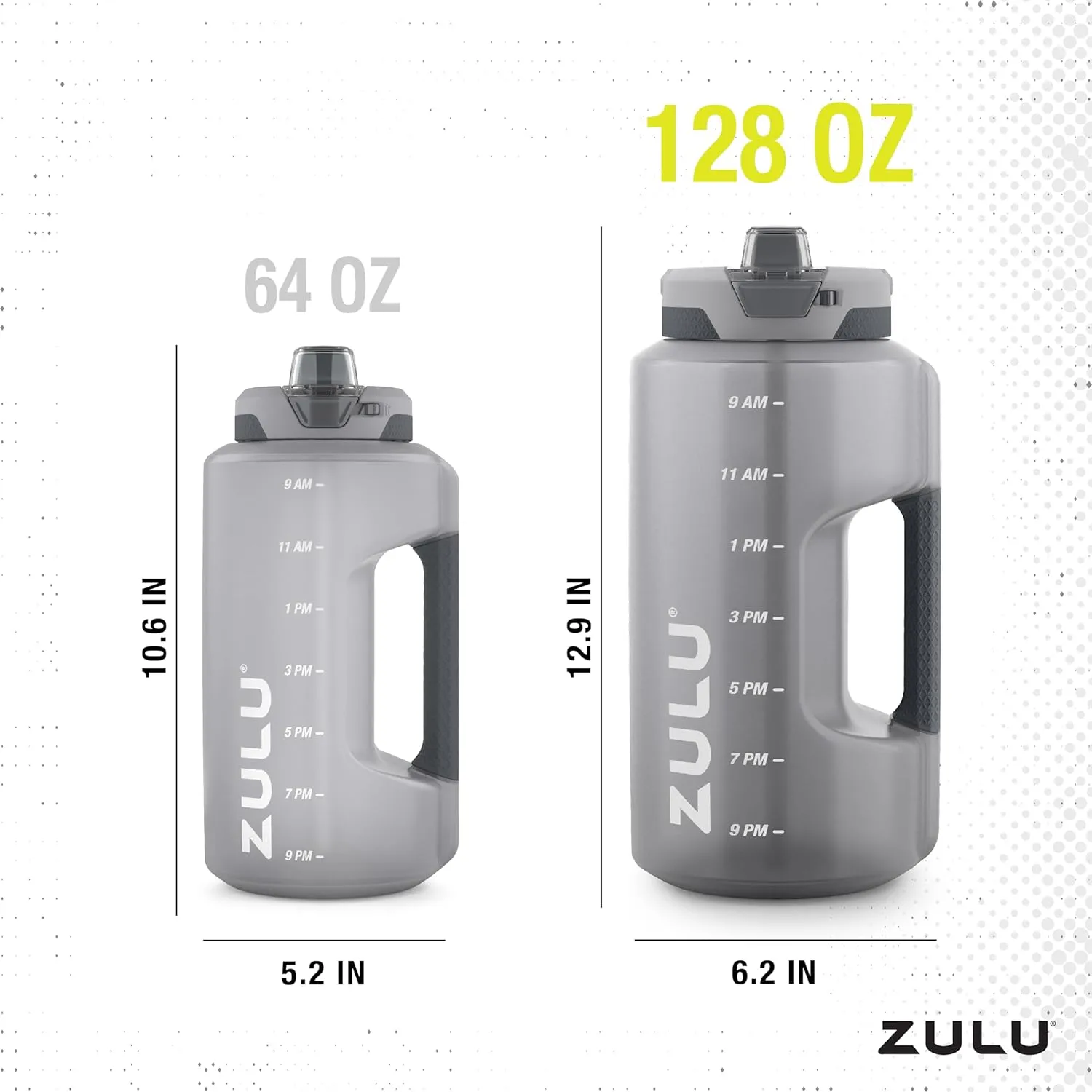 Zulu Goals Gallon 128oz Large Water Bottle Jug with Time Marker & Handle for All Day Hydration | Silicone Soft Straw with Locking Leak-Proof Lid | For Gym, Camping, Workout, and Outdoors | Grey