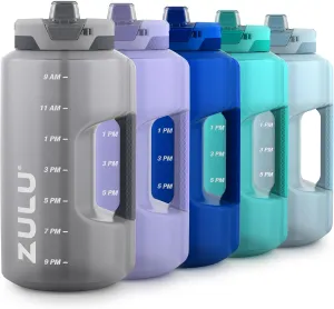 Zulu Goals Gallon 128oz Large Water Bottle Jug with Time Marker & Handle for All Day Hydration | Silicone Soft Straw with Locking Leak-Proof Lid | For Gym, Camping, Workout, and Outdoors | Grey