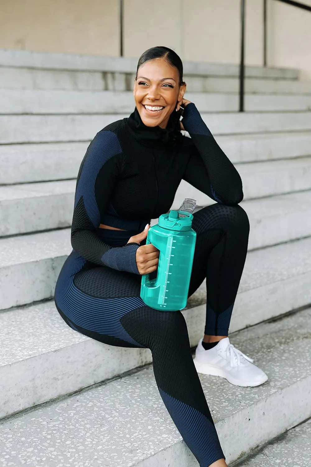 ZULU Goals Large Water Bottle Jug with Time Marker & Handle for All Day Hydration | Silicone Soft Straw with Locking Leak-Proof Lid | For Gym, Camping, Workout, and Outdoors | BPA-Free | 64oz, 128oz